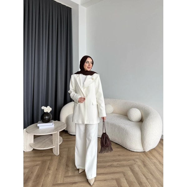 Fuş - Arlin Ceketli Takım - Ekru