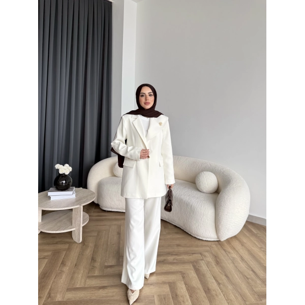 Fuş - Arlin Ceketli Takım - Ekru