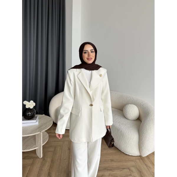 Fuş - Arlin Ceketli Takım - Ekru