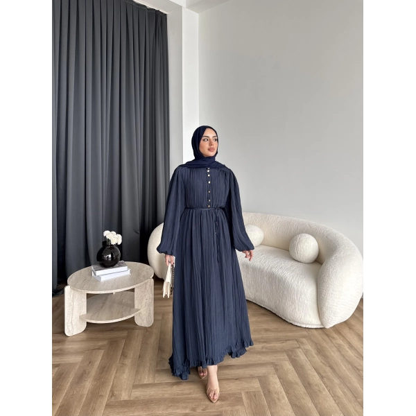 Ah - Rafel Asimetrik Fırfırlı Piliseli Elbise - Lacivert