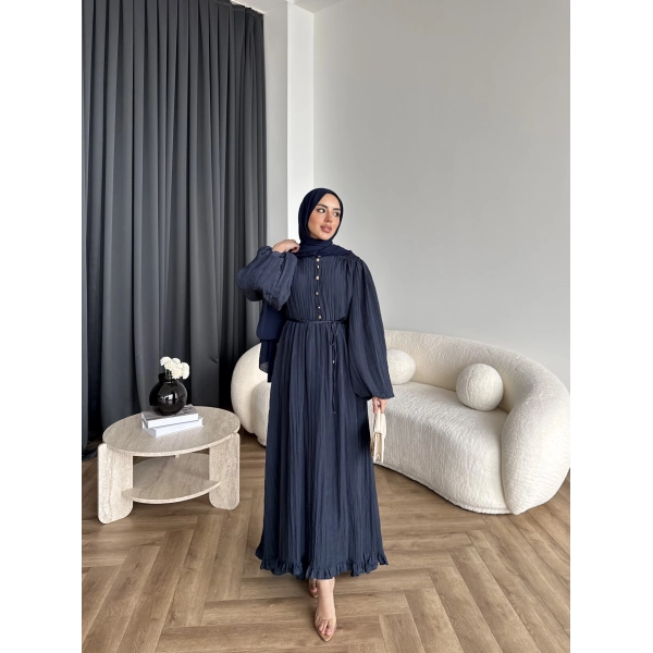 Ah - Rafel Asimetrik Fırfırlı Piliseli Elbise - Lacivert