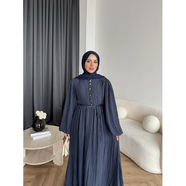 Ah - Rafel Asimetrik Fırfırlı Piliseli Elbise - Lacivert