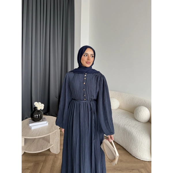 Ah - Rafel Asimetrik Fırfırlı Piliseli Elbise - Lacivert