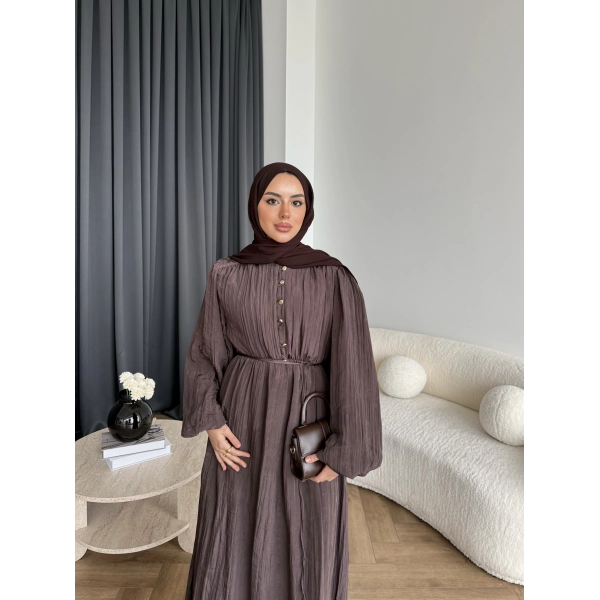 Ah - Rafel Asimetrik Fırfırlı Piliseli Elbise - Acı Kahve