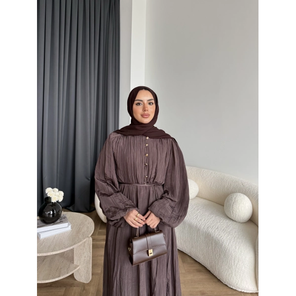 Ah - Rafel Asimetrik Fırfırlı Piliseli Elbise - Acı Kahve