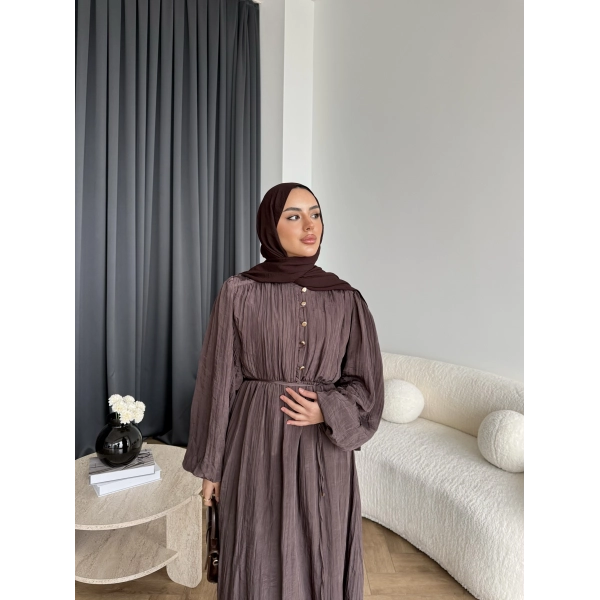 Ah - Rafel Asimetrik Fırfırlı Piliseli Elbise - Acı Kahve