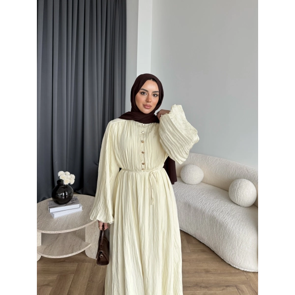 Ah - Rafel Asimetrik Fırfırlı Piliseli Elbise - Sarı