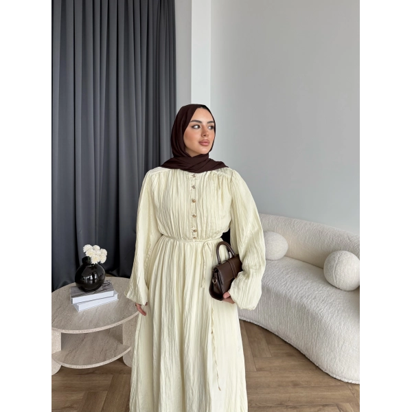 Ah - Rafel Asimetrik Fırfırlı Piliseli Elbise - Sarı