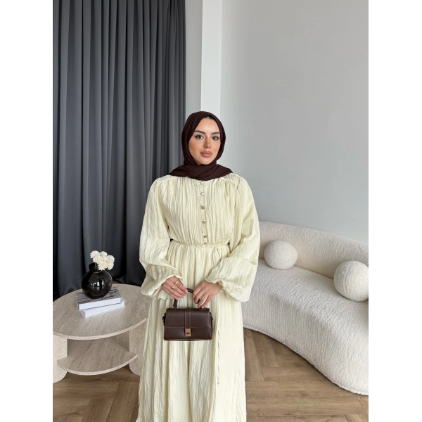 Ah - Rafel Asimetrik Fırfırlı Piliseli Elbise - Sarı