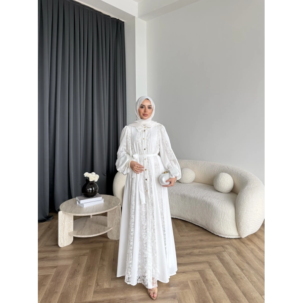 Ng - Napoli Dantel Detaylı Elbise - Beyaz