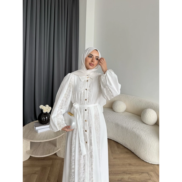 Ng - Napoli Dantel Detaylı Elbise - Beyaz