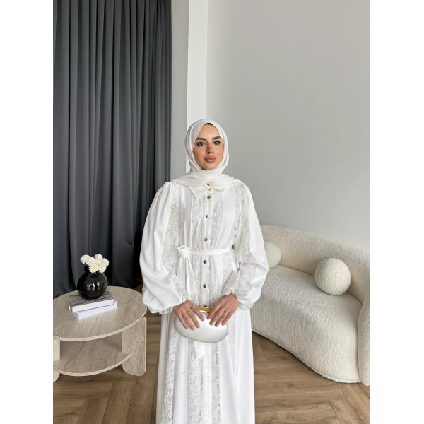 Ng - Napoli Dantel Detaylı Elbise - Beyaz