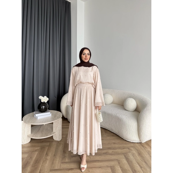 Ng - İncili Etekli Takım - Bej