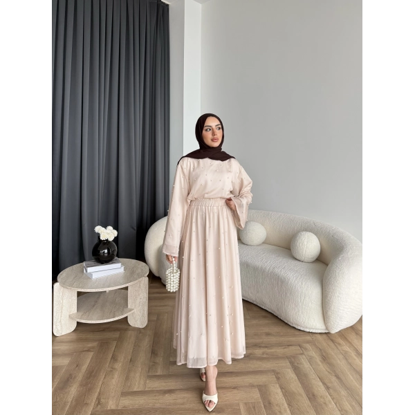 Ng - İncili Etekli Takım - Bej