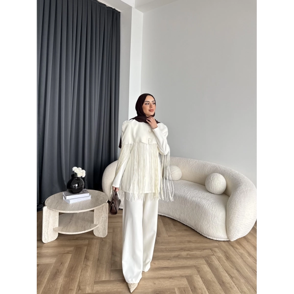 Fuş - Sakura Püsküllü Takım - Ekru