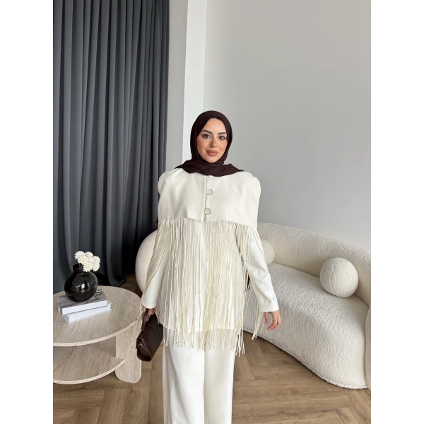 Fuş - Sakura Püsküllü Takım - Ekru