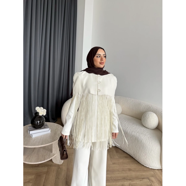 Fuş - Sakura Püsküllü Takım - Ekru