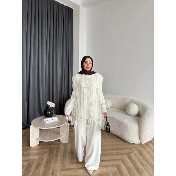 Fuş - Sakura Püsküllü Takım - Ekru