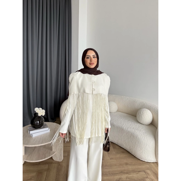 Fuş - Sakura Püsküllü Takım - Ekru