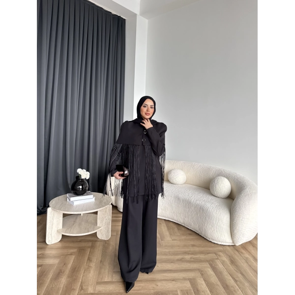 Fuş - Sakura Püsküllü Takım - Siyah