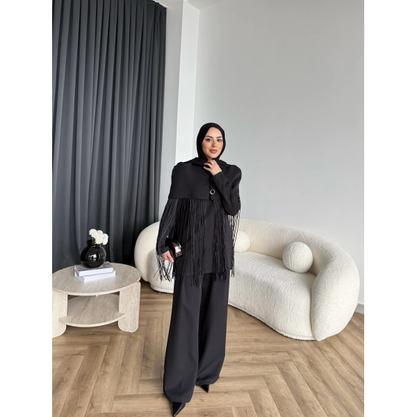 Fuş - Sakura Püsküllü Takım - Siyah