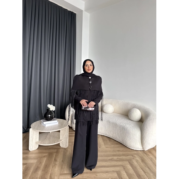 Fuş - Sakura Püsküllü Takım - Siyah