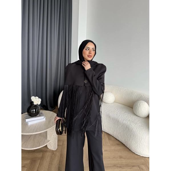 Fuş - Sakura Püsküllü Takım - Siyah