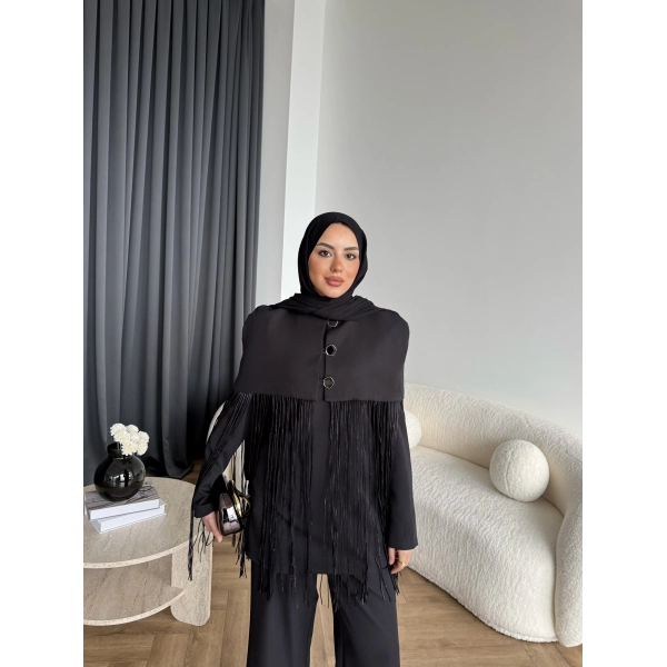 Fuş - Sakura Püsküllü Takım - Siyah