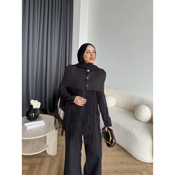 Fuş - Sakura Püsküllü Takım - Siyah