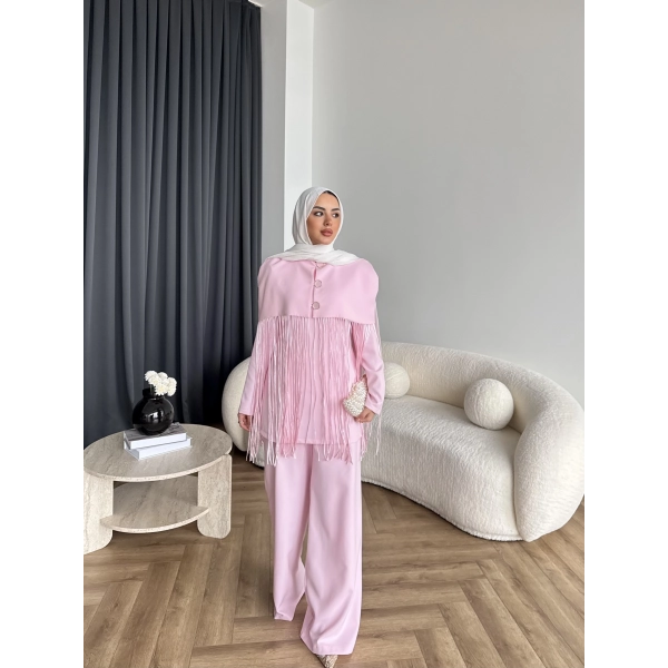 Fuş - Sakura Püsküllü Takım - Pembe