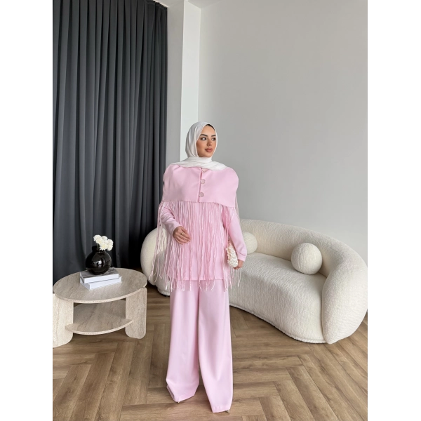 Fuş - Sakura Püsküllü Takım - Pembe