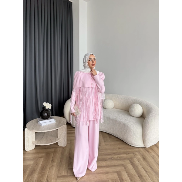 Fuş - Sakura Püsküllü Takım - Pembe