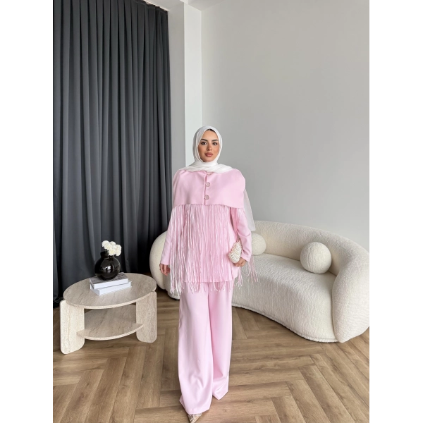 Fuş - Sakura Püsküllü Takım - Pembe