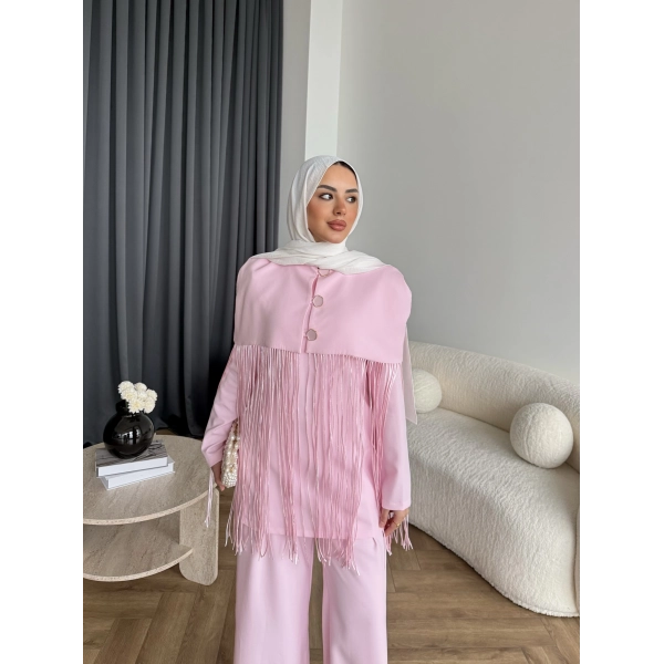 Fuş - Sakura Püsküllü Takım - Pembe