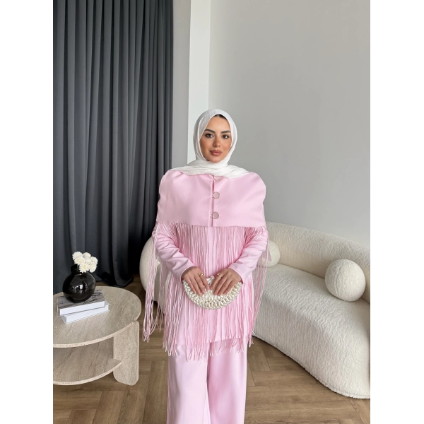 Fuş - Sakura Püsküllü Takım - Pembe