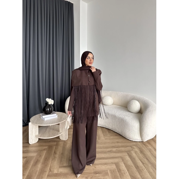 Fuş - Sakura Püsküllü Takım - Kahve