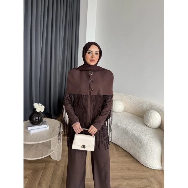 Fuş - Sakura Püsküllü Takım - Kahve