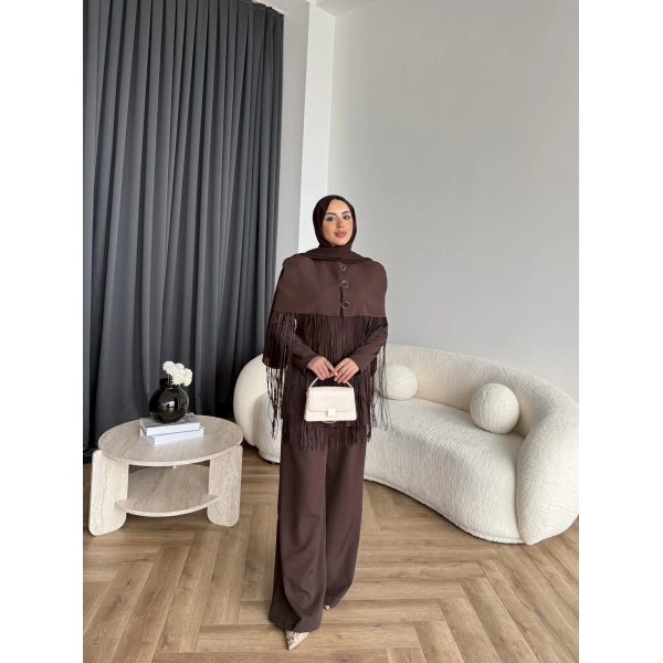 Fuş - Sakura Püsküllü Takım - Kahve