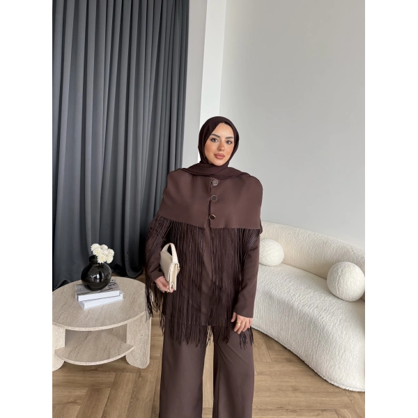 Fuş - Sakura Püsküllü Takım - Kahve