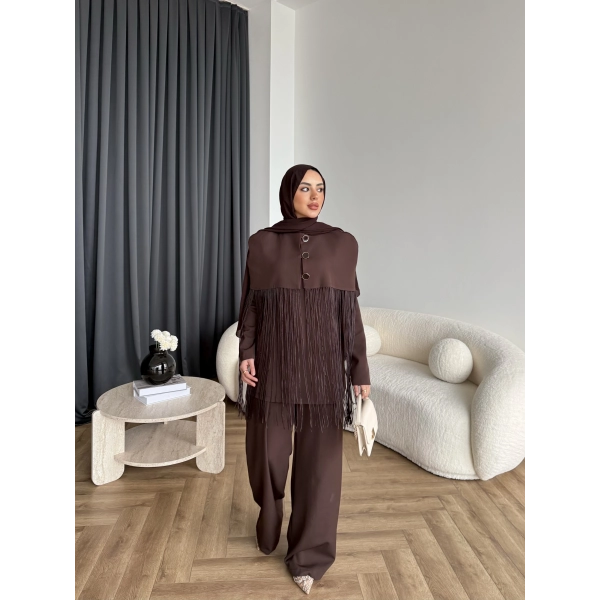 Fuş - Sakura Püsküllü Takım - Kahve