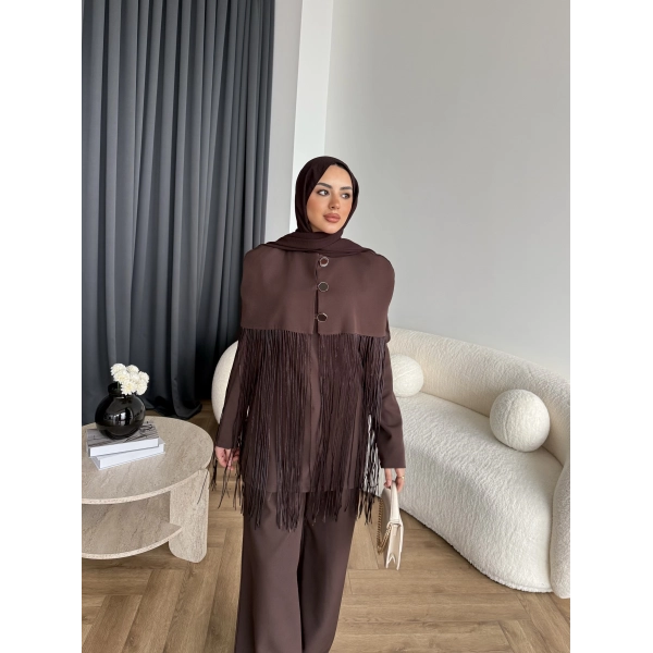 Fuş - Sakura Püsküllü Takım - Kahve