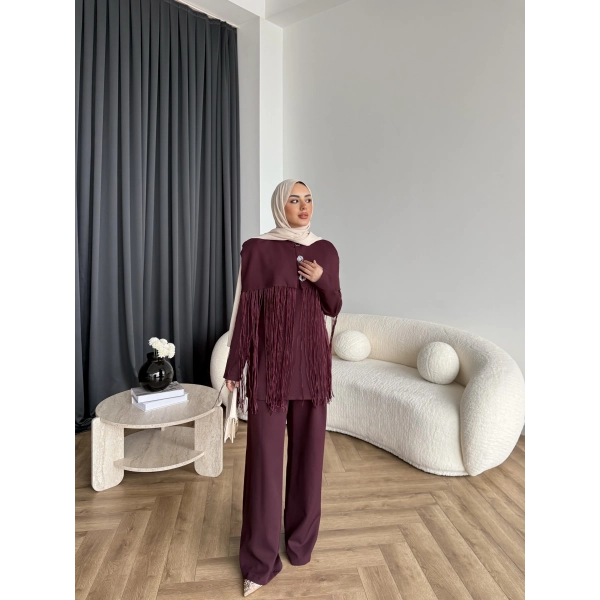 Fuş - Sakura Püsküllü Takım - Bordo