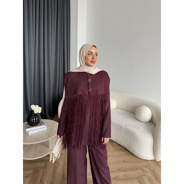 Fuş - Sakura Püsküllü Takım - Bordo