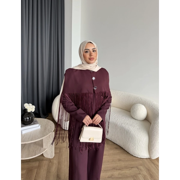 Fuş - Sakura Püsküllü Takım - Bordo