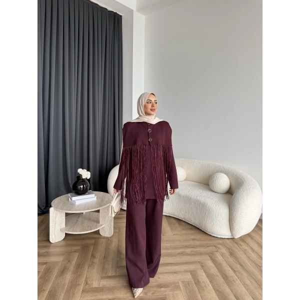 Fuş - Sakura Püsküllü Takım - Bordo