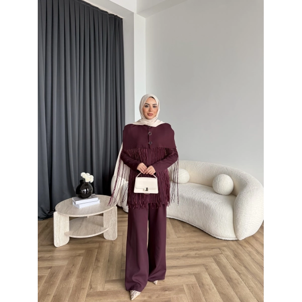 Fuş - Sakura Püsküllü Takım - Bordo