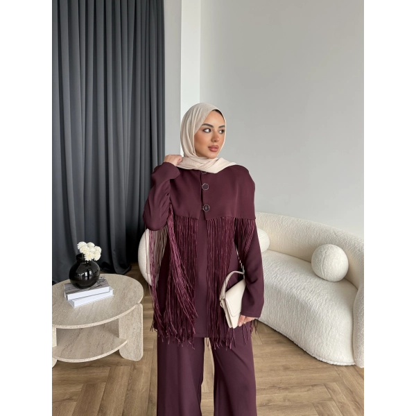 Fuş - Sakura Püsküllü Takım - Bordo