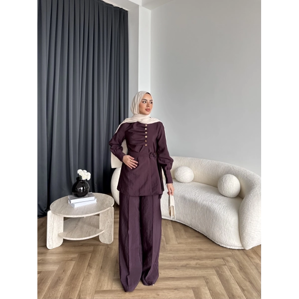 Tb - Roman Düğmeli Cupra Takım - Bordo