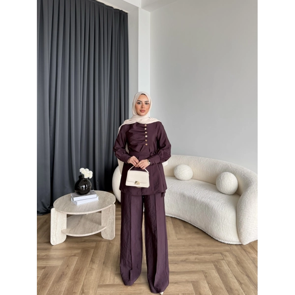 Tb - Roman Düğmeli Cupra Takım - Bordo