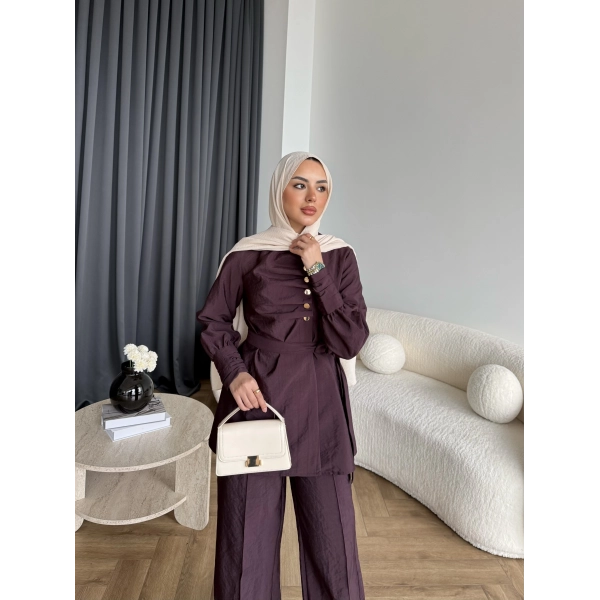 Tb - Roman Düğmeli Cupra Takım - Bordo